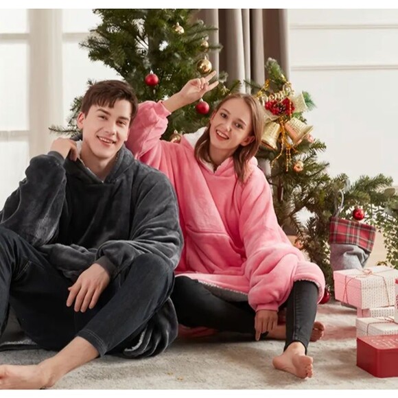 wearable blanket hoodie oversized sherpa hooded blanket sweatshirt, assorted - Picture 4 of 9